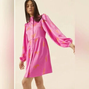 Cras Scorpion dress made from recycled polyester in pink with orange scorpions